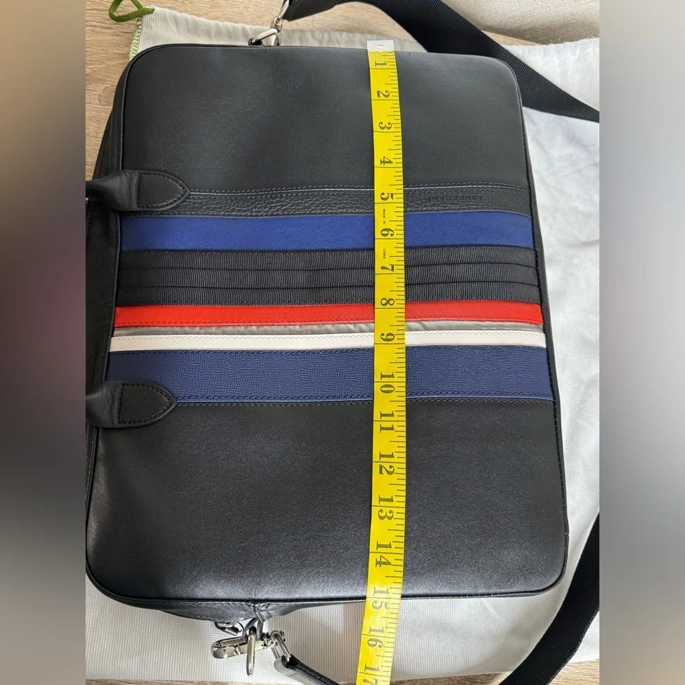 Longchamp Black Leather Colorful Stripes Briefcase and Pouch Set Signature